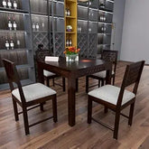 ONIJA Solid Sheesham Wood 4 Seater Dining Table Set with Cushioned Chairs for Dining Room | Living Room | Home & Office | Hotels Restaurant & Cafe - WALNUT FINISH